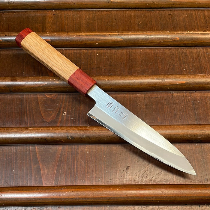 Tagai Sanjo 135mm Petty Migaki Stainless Clad Shirogami 2 Oak and Bubinga Handle