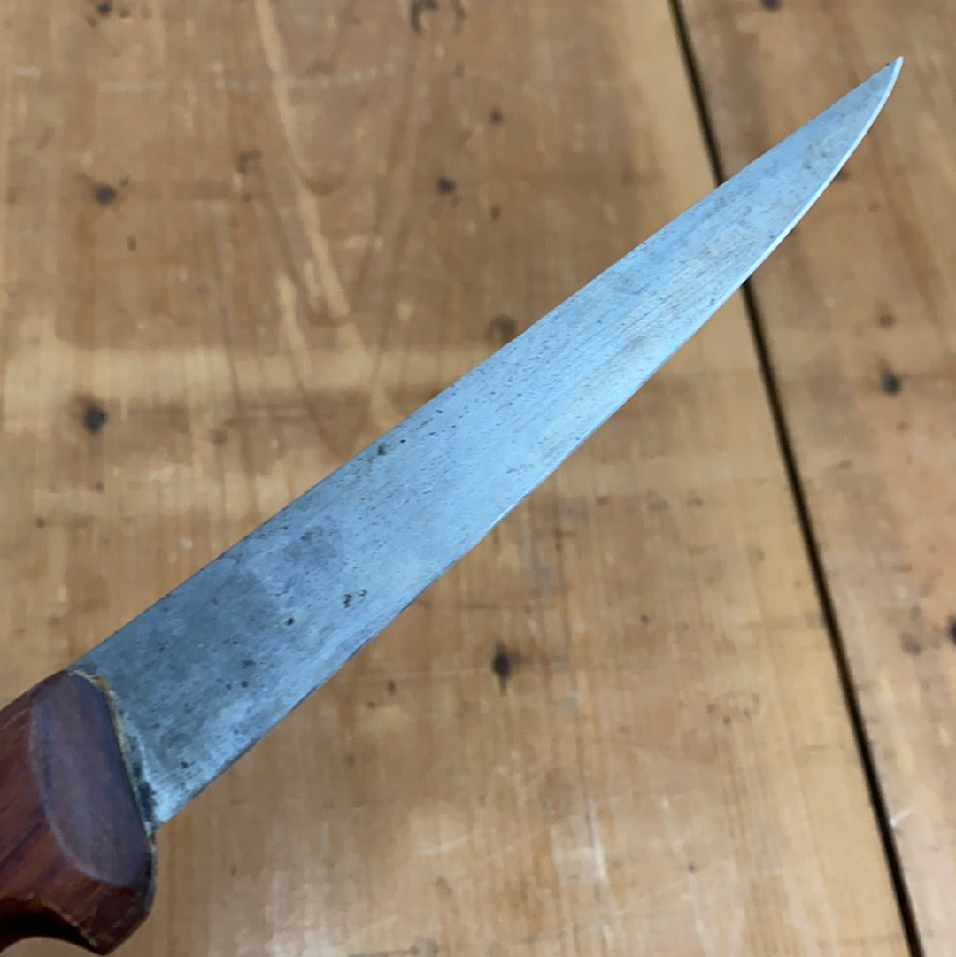 Unmarked 5.25” Boning Knife Stiff Carbon Steel Rosewood Handle -German 1960’s?