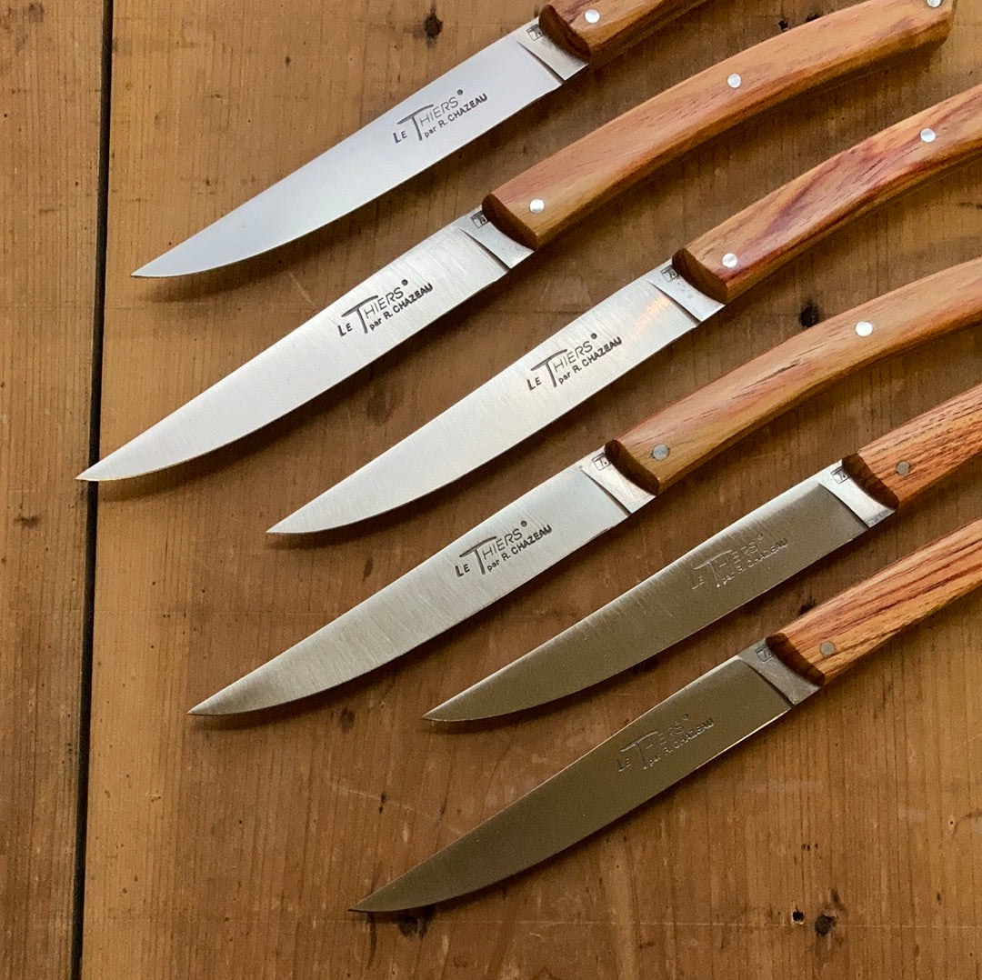 Chazeau Honoré Le Thiers Steak Knife Set Stainless Rosewood Handle - 6 Pieces