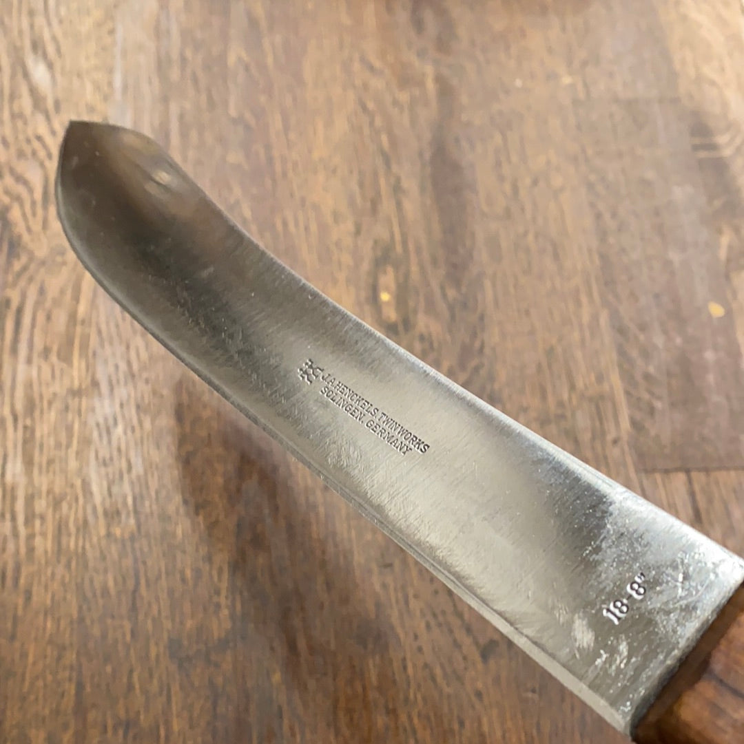 J. A. Henckels 8” Bullnose Scimitar Knife Hand Forged Carbon Steel Walnut 4 Pins & Rivet 1950’s?