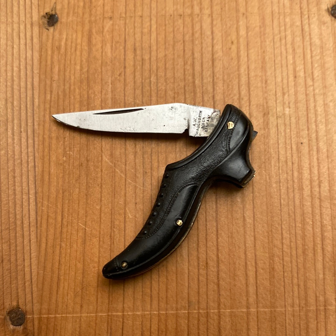 A W Wadsworth 1 7/8” Figural Shoe Knife 1920’s? Black