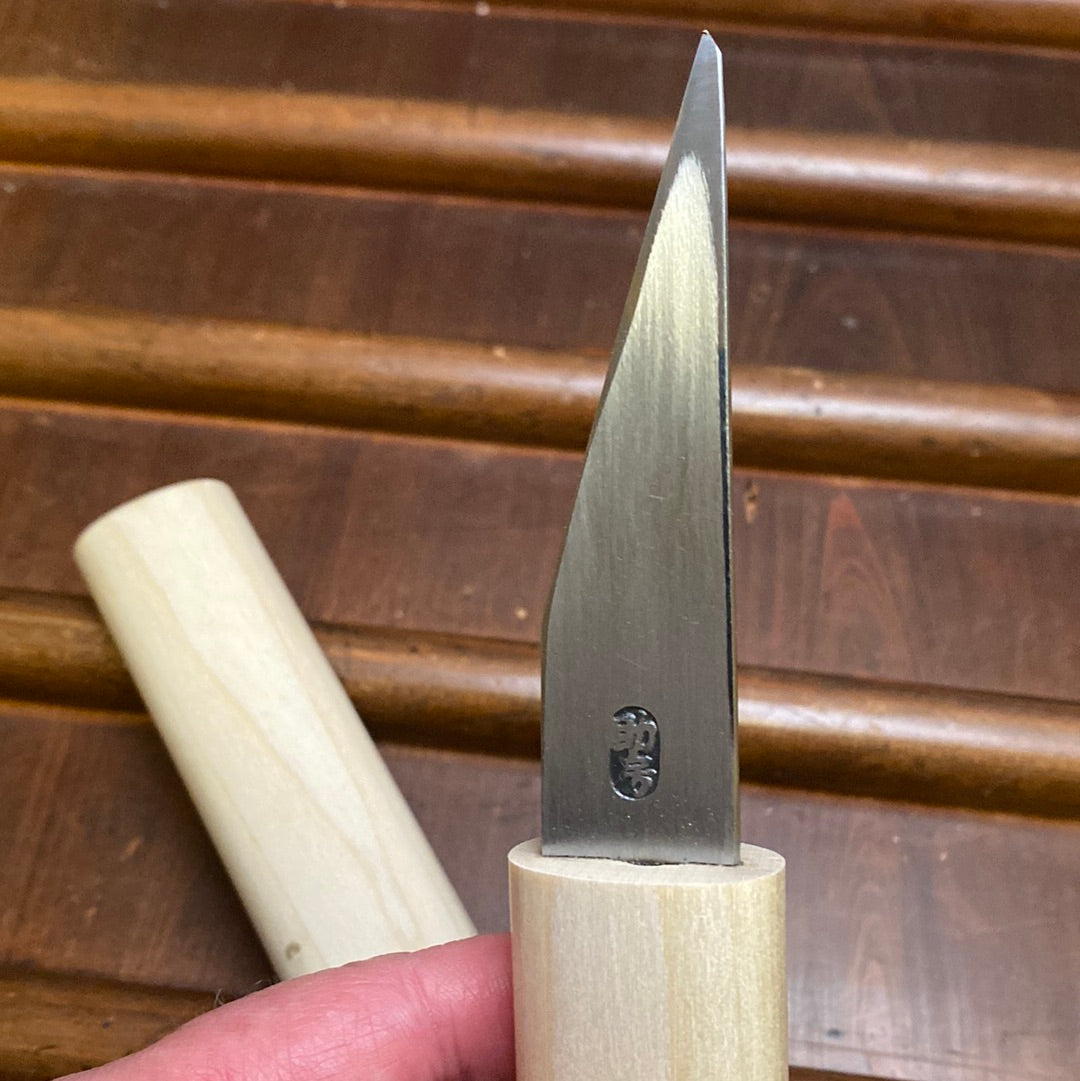 Japanese Kuri wood carving knife with wooden handle, Left Bevel