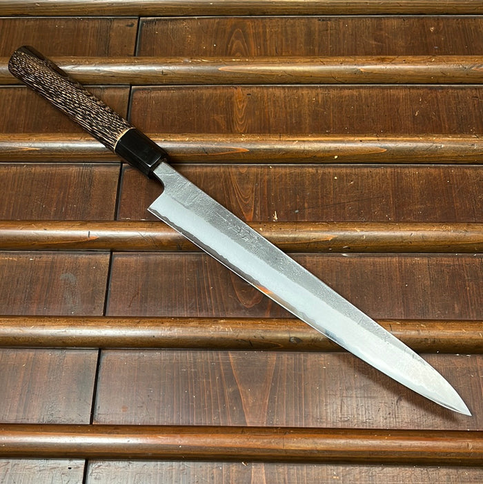 Wakui 240mm Sujihiki Stainless Clad Aogami 2 Nashiji Warikomi Chestnut