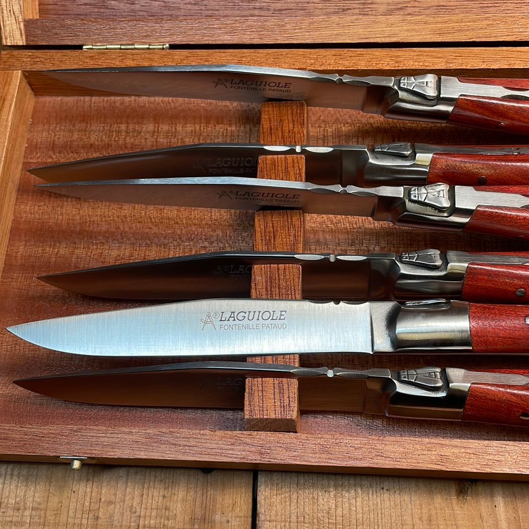 Fontenille Pataud Laguiole Steak Knife Set Rosewood Handle - 6 Pieces