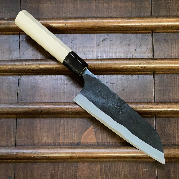 Kaji-bei 165mm Santoku Iron Clad Shirogami 2 Kurouchi Buffalo Horn