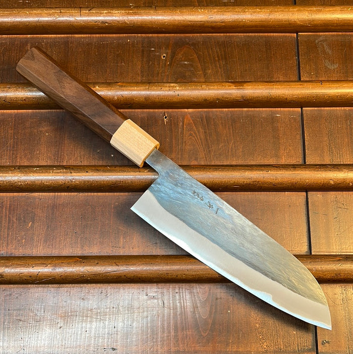 Hitohira TD 165mm Santoku Stainless Clad Aogami 2 Kurouchi Walnut Handle