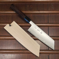 Sakai Kikumori Yugiri 180mm Kiritsuke Santoku Stainless Clad Aogami 1 Ebony with Saya