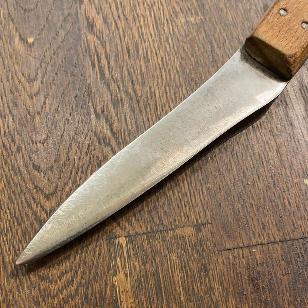 Unmarked 5” Carbon Steel Hand Forged Skinning Knife Beech Handle