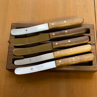Friedr Herder Buckels Table Knife Set Stainless Walnut Handles with Walnut Box - 6 Pieces