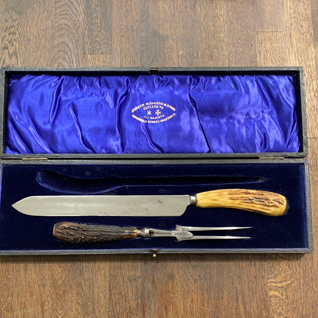 Joseph Rodgers & Sons Cutlers to His Majesty Carving Knife & Fork 1901 to 1948 pre 1930?