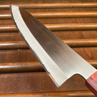 Tagai Sanjo 210mm Gyuto Migaki Stainless Clad Shirogami 2 Oak and Bubinga Handle