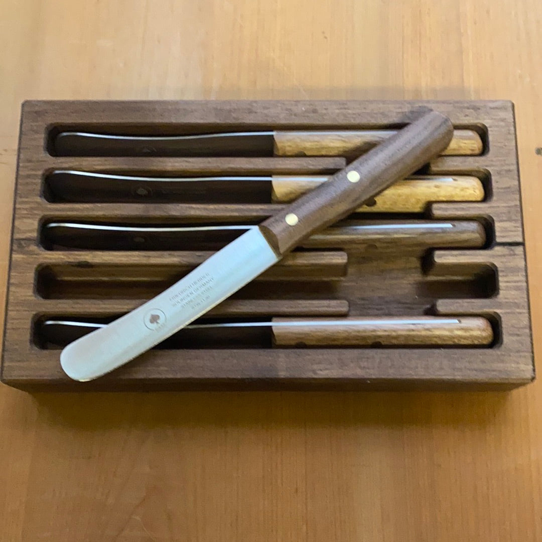 Friedr Herder Buckels Table Knife Set Stainless Walnut Handles with Walnut Box - 6 Pieces