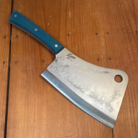 Silverthorn 7" Butcher's Cleaver 1084 Carbon Steel Green Burlap Micarta Handle