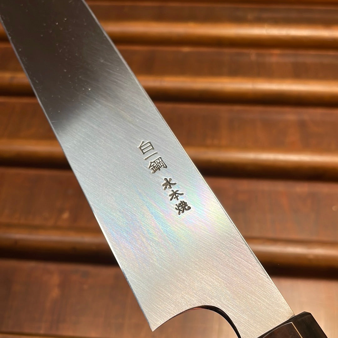 Hitohira Togashi 300mm Yanagi Shirogami 1 Mizu Honyaki Finish Tahei Ebony Horn with Saya
