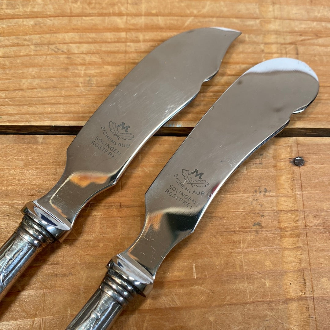 Eichenlaub Butter and Cheese Serving Knives Stainless & Silverplate ~1950's?