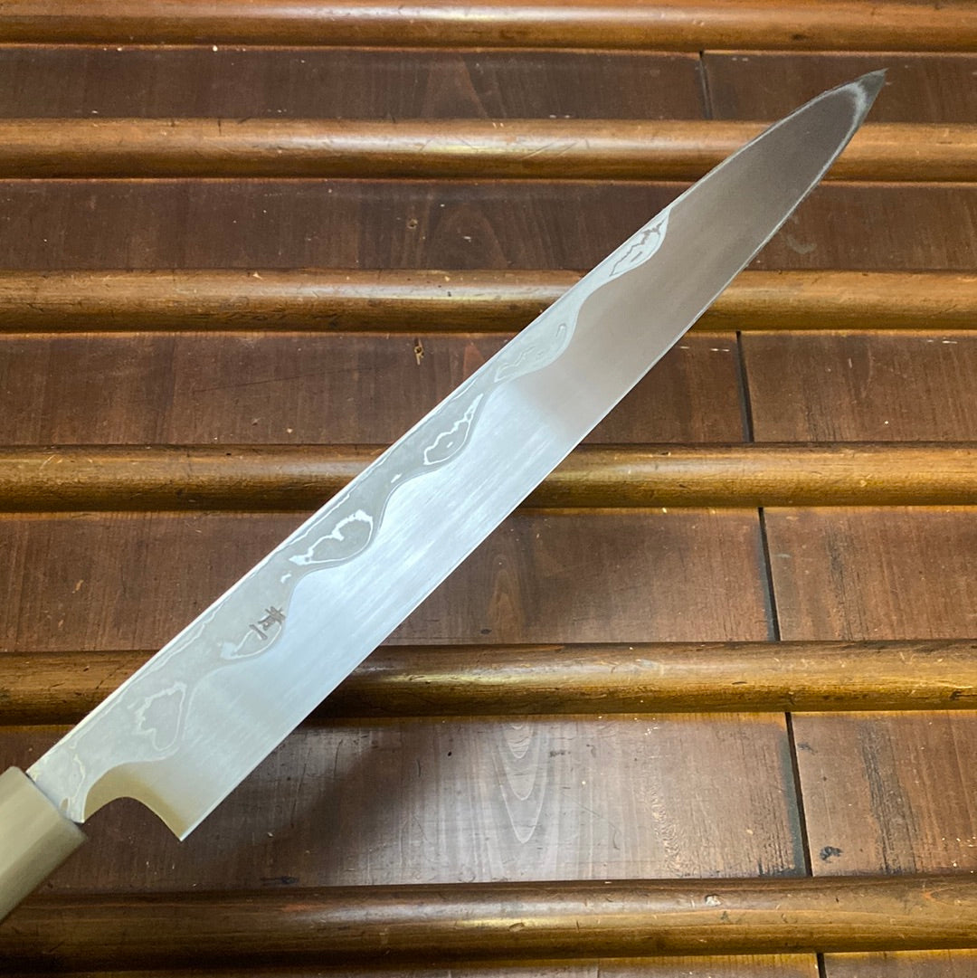 Hitohira Tanaka Manzo 300mm Yanagi Aogami 1 Damascus Ebony with Saya - LEFTY