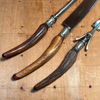 George Cowen 3 Pc Carving Set Carbon Steel Sheffield Stag Tip ~1890's-1910ish?
