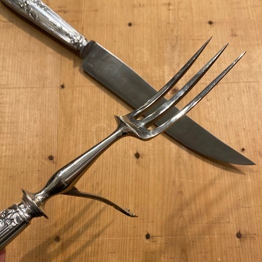 Vintage Forgecraft Set of 2 Carving Knife Meat Fork Stainless