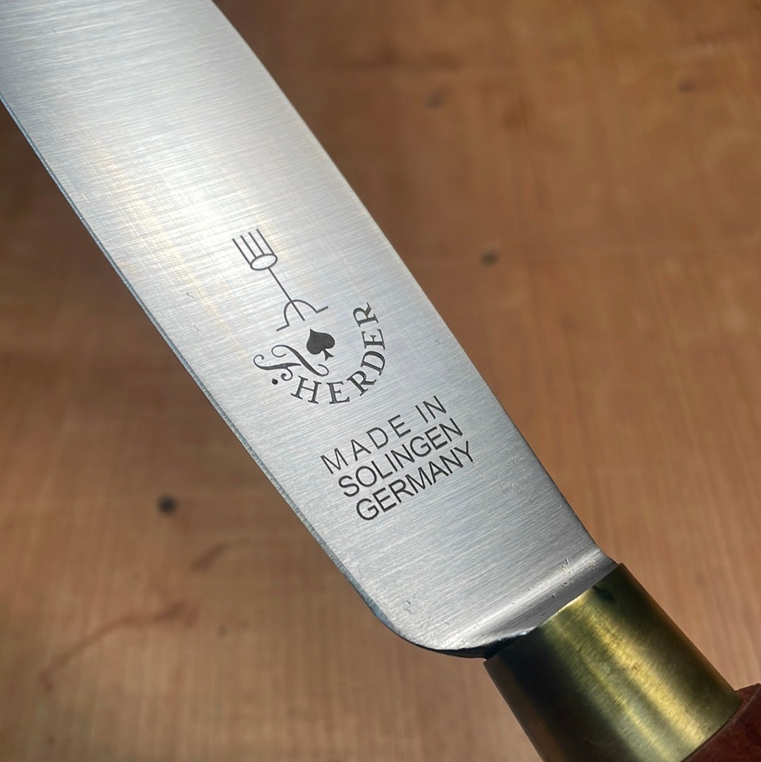 Friedr Herder 5” Old Farmer's Knife Flexible Carbon Steel Cherry Brass w/ Loop