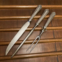 Unmarked 3pc Carving Set Carbon Steel Sterling Handles USA 1890’s-1920’s?