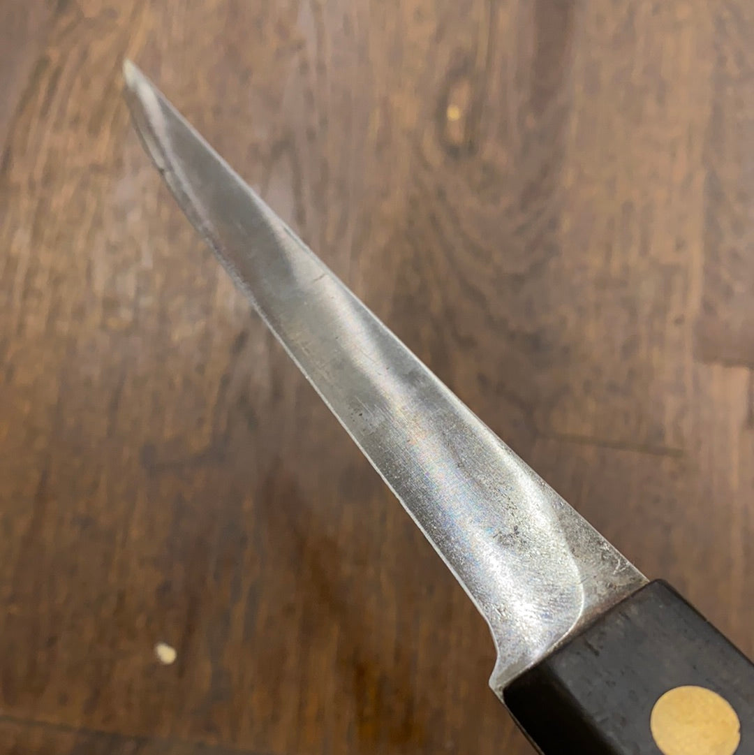 Unmarked (German?) 5.5” Boning Knife Semi Flex Carbon Steel Walnut Handle