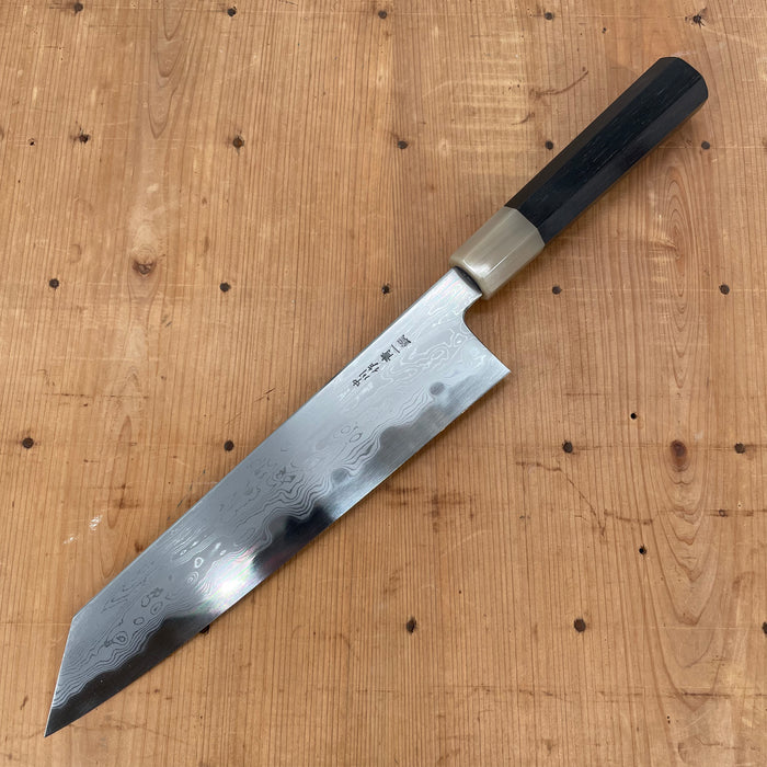 Satoshi Nakagawa 240mm Kiritsuke Gyuto Aogami 1 Damascus Ebony Blonde Buffalo Horn Handle