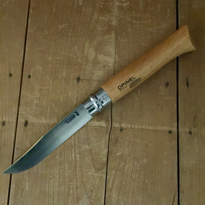 Opinel Straight Back Carbon Ring Lock Beechwood Handle