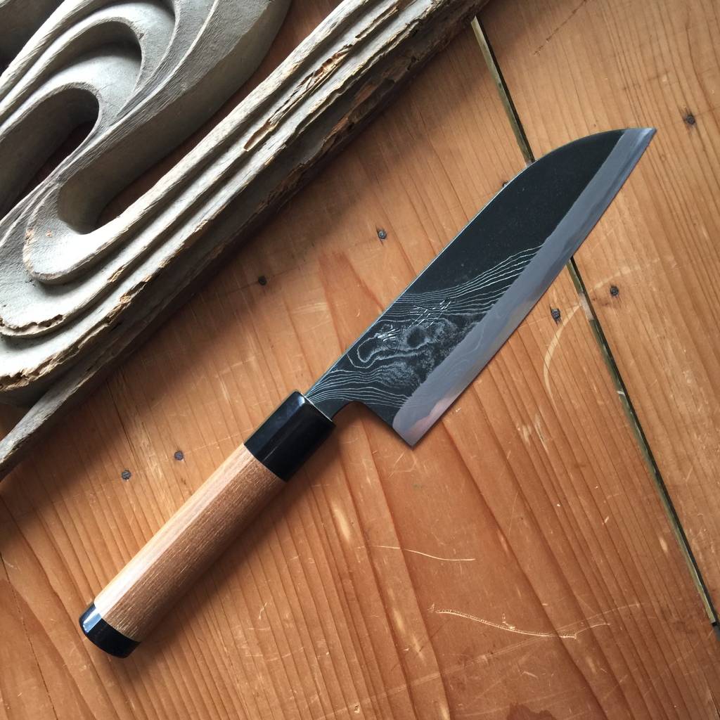 Tsukasa Hinoura 'River Jump' 165mm Wa-Santoku Enju Handle – Bernal
