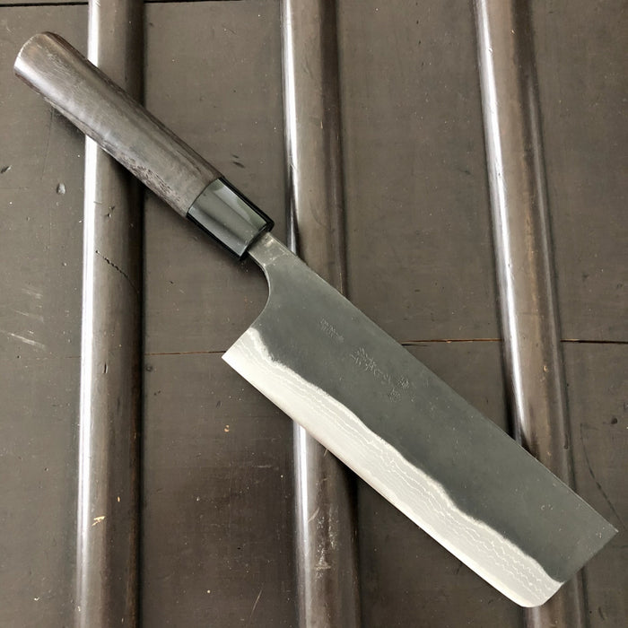 Kaji-bei 165mm Nakiri Iron Clad Aogami 2 Suminagashi Kurouchi