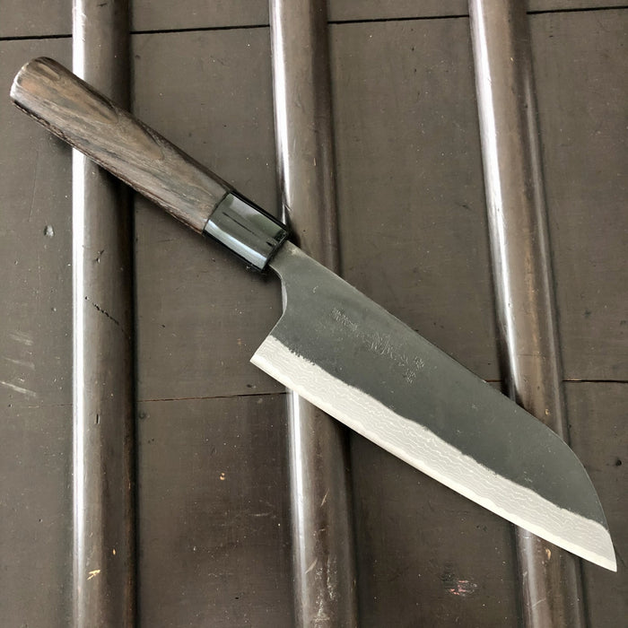 Kaji-bei 165mm Santoku Iron Clad Aogami 2 Suminagashi Kurouchi